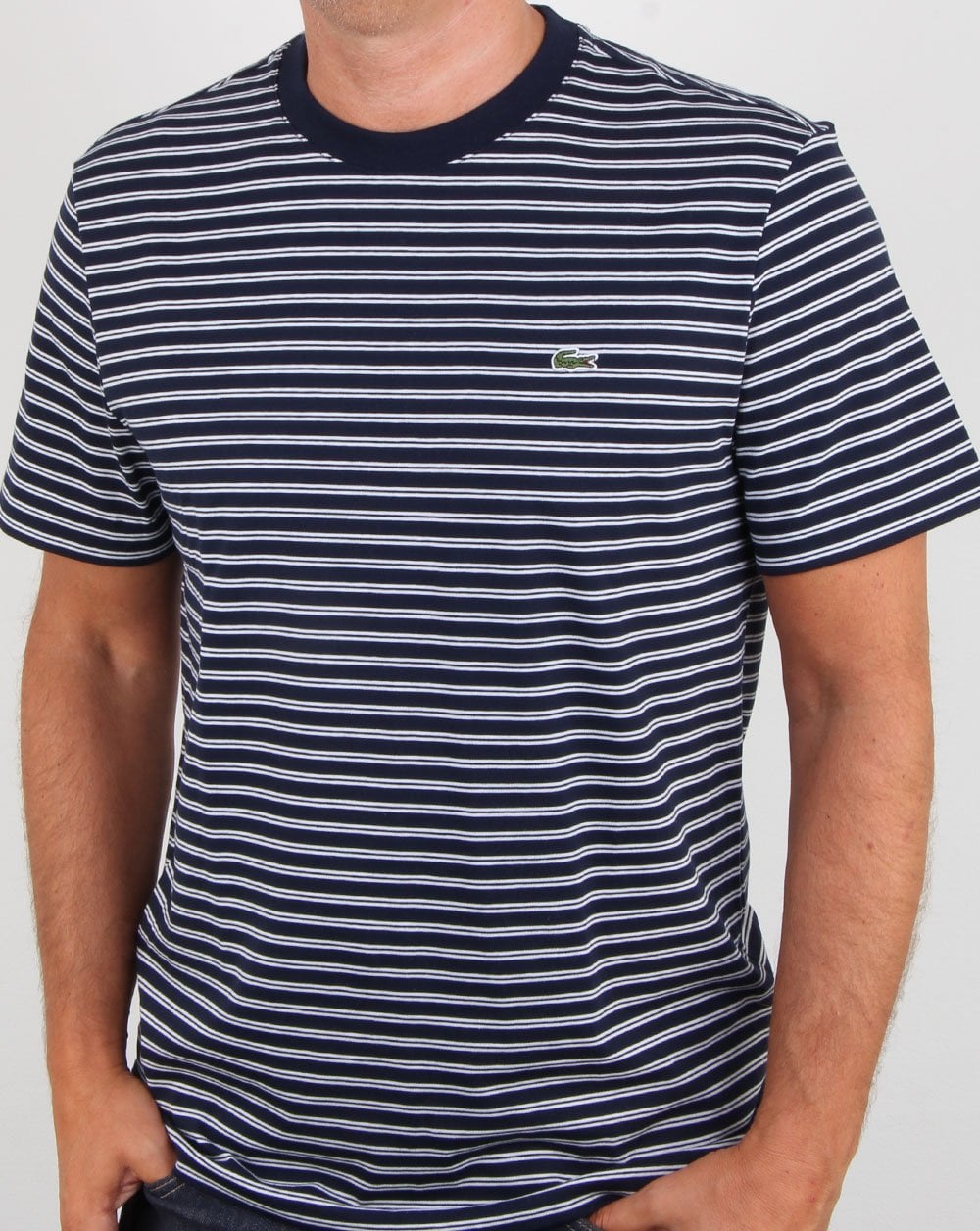 Lacoste Streifen-T-Shirt Marineblau/Weiß
