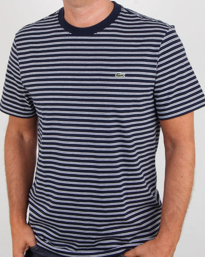 Lacoste Streifen-T-Shirt Marineblau/Weiß