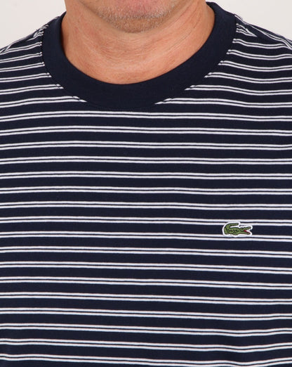 Lacoste Streifen-T-Shirt Marineblau/Weiß