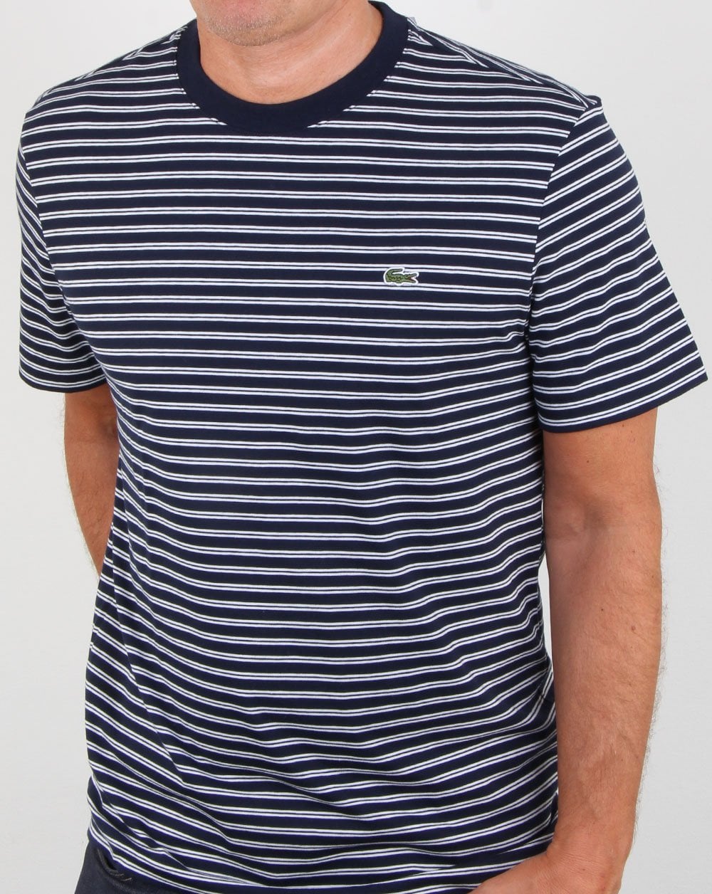Lacoste Streifen-T-Shirt Marineblau/Weiß
