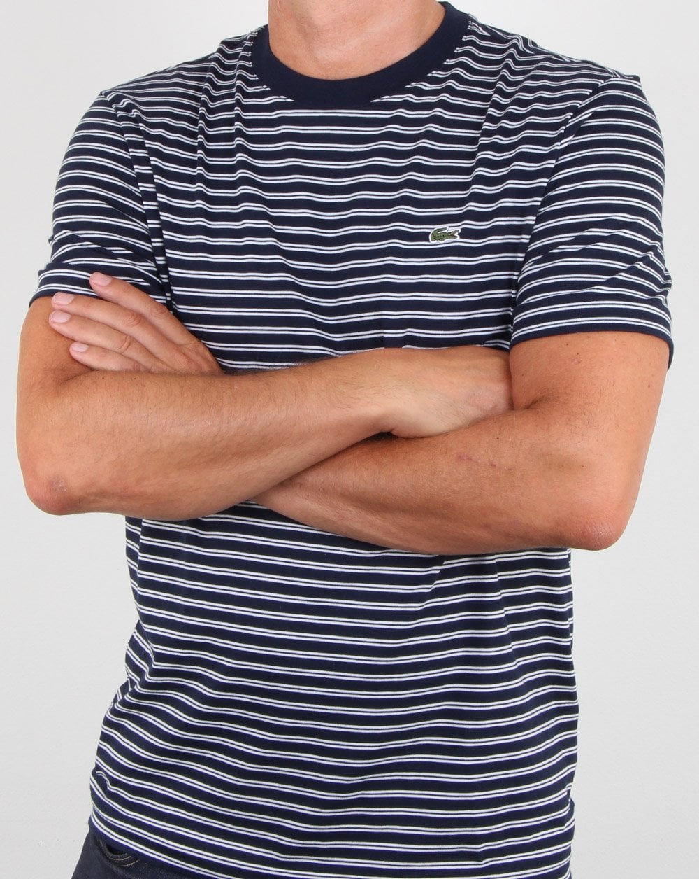 Lacoste Streifen-T-Shirt Marineblau/Weiß