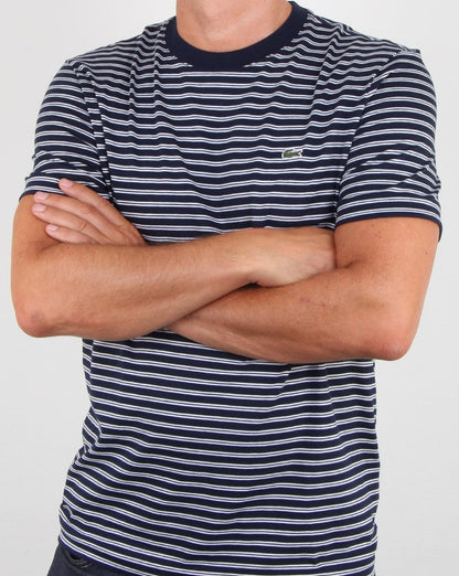 Lacoste Streifen-T-Shirt Marineblau/Weiß