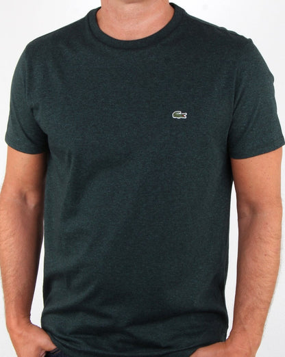 Lacoste – T-Shirt mit Rundhalsausschnitt, Dunkelgrün meliert