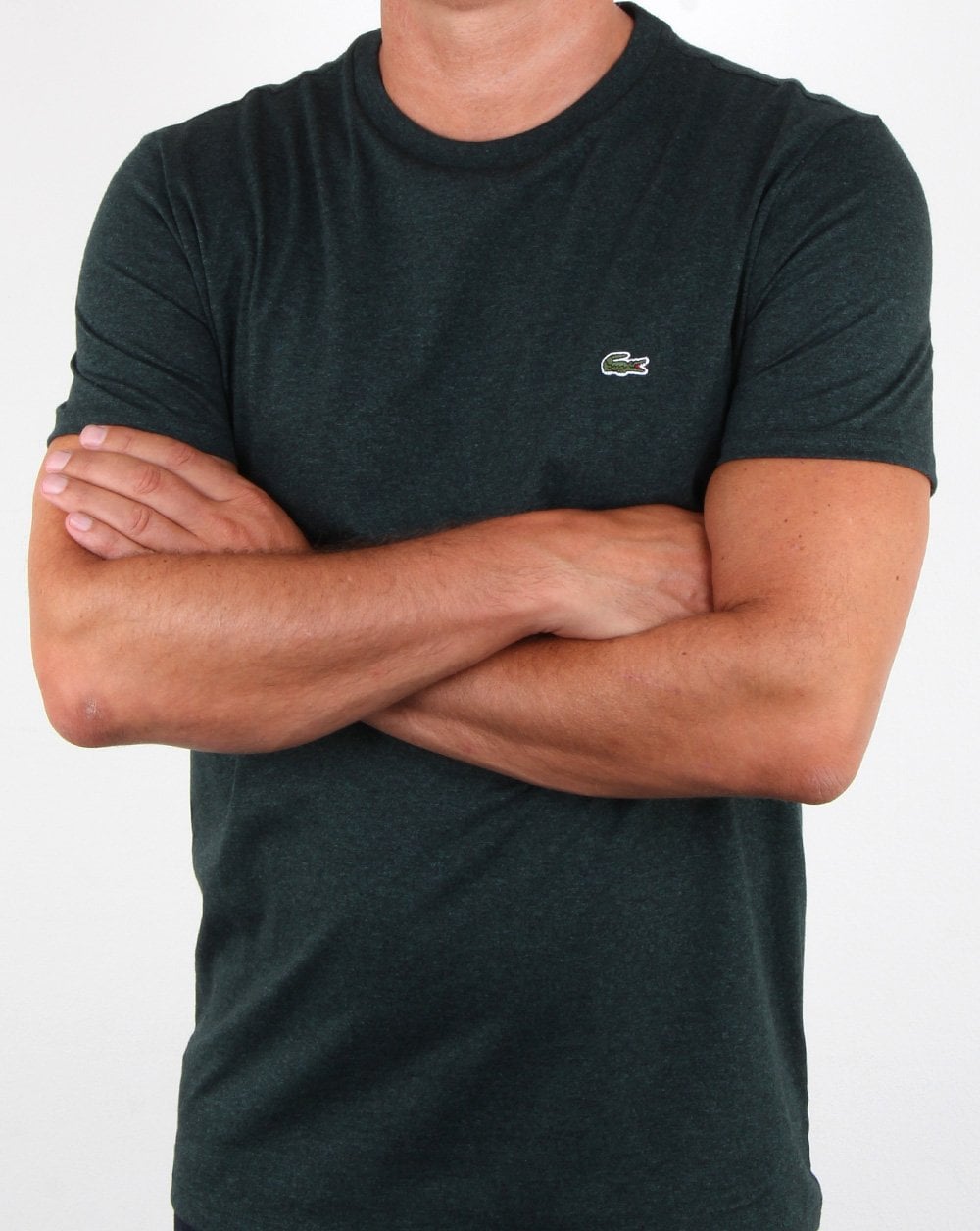 Lacoste – T-Shirt mit Rundhalsausschnitt, Dunkelgrün meliert