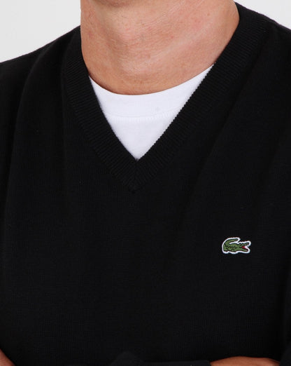 Lacoste V-Ausschnitt Strick Schwarz