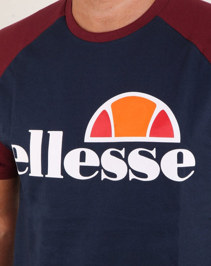 Ellesse – Kontrast-T-Shirt in Marineblau und Burgunderrot