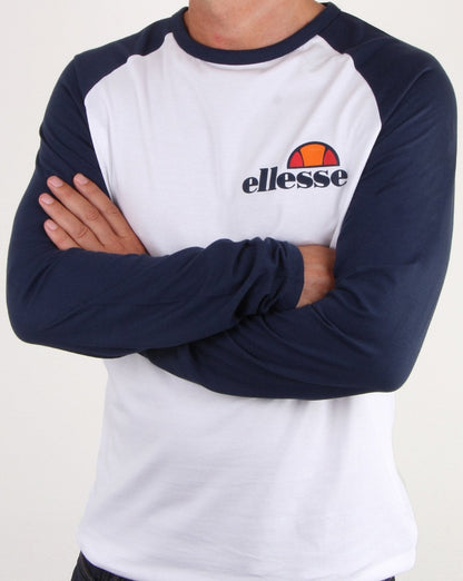 Ellesse – Thero – Langarm-T-Shirt, Weiß/Marineblau
