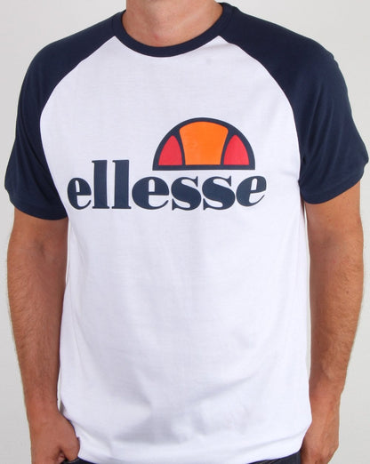 Ellesse – Kontrast-T-Shirt, Weiß/Marineblau
