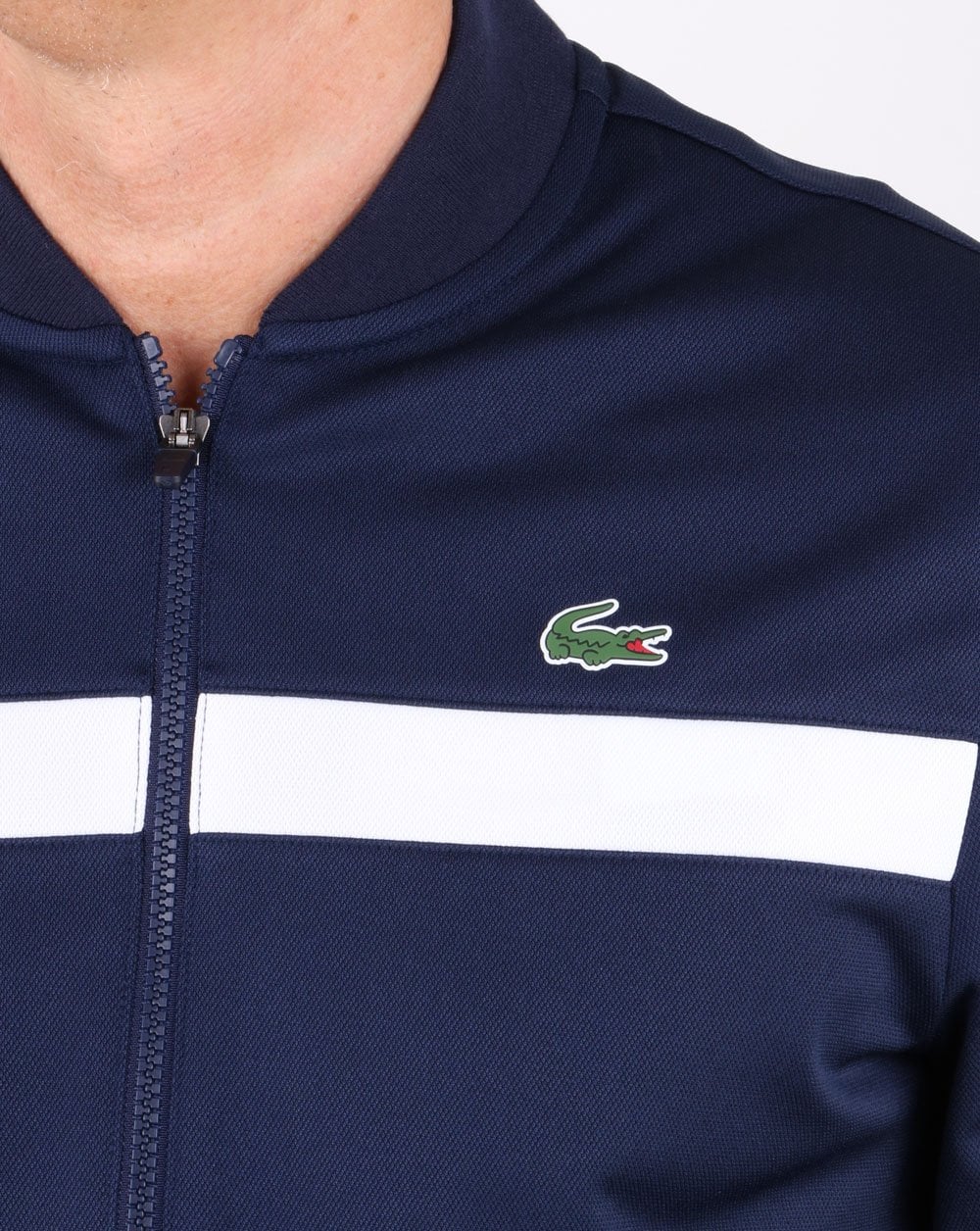 Lacoste – Gestreiftes Trainingsoberteil, Marineblau/Weiß