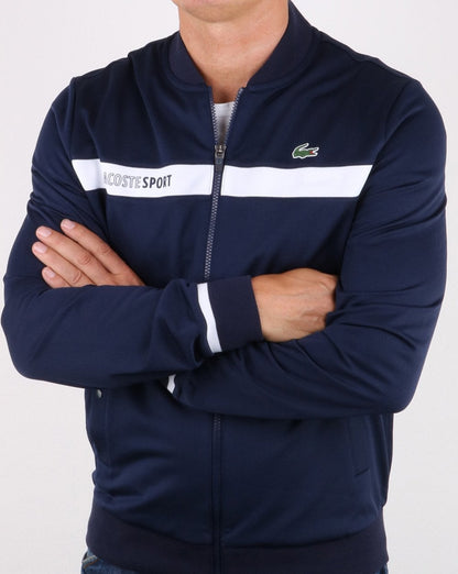 Lacoste – Gestreiftes Trainingsoberteil, Marineblau/Weiß