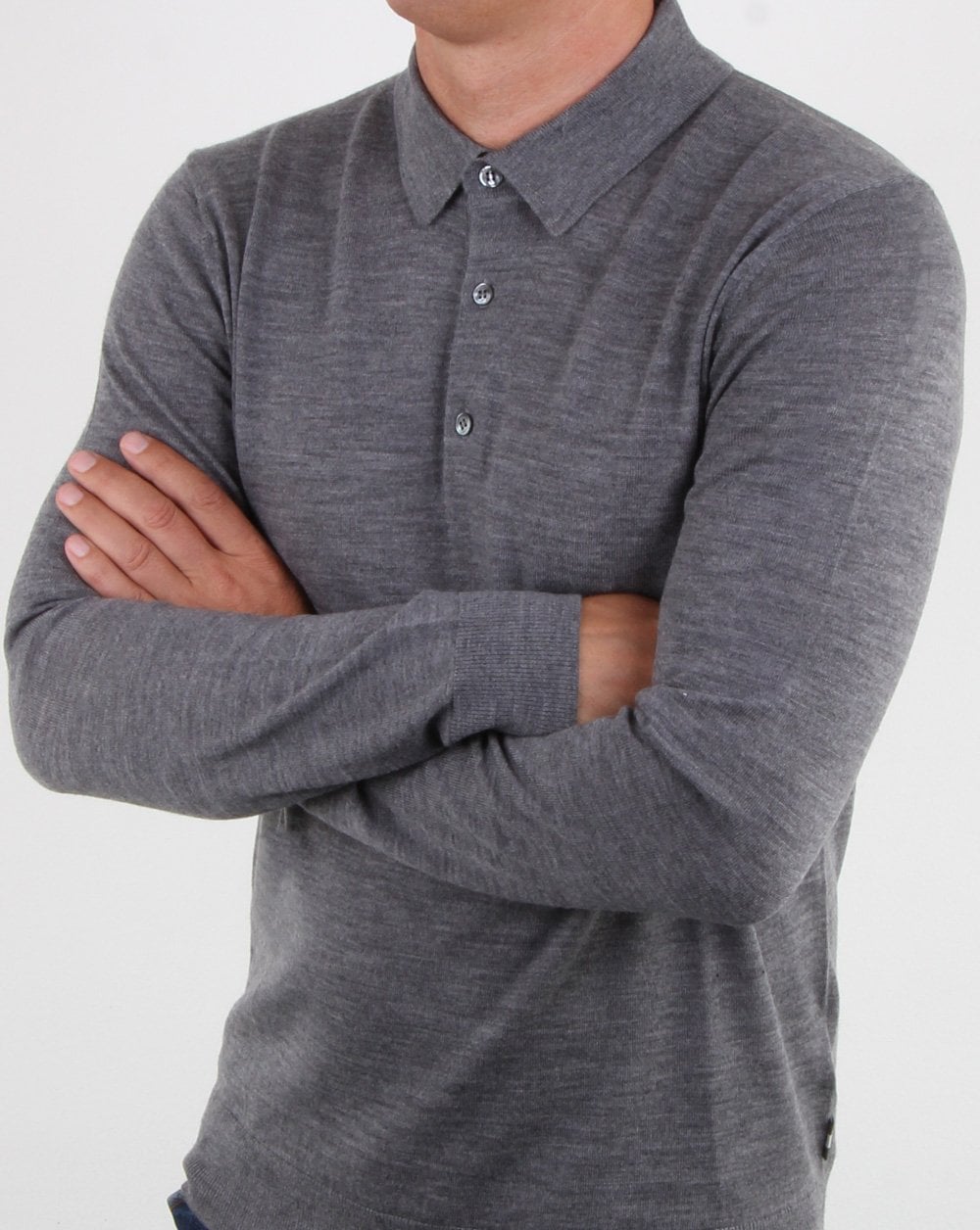 Aquascutum Kennington Langarm-Strickpolo Grau Melange
