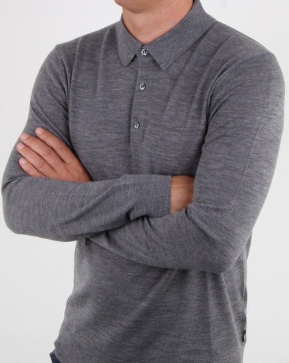 Aquascutum Kennington Langarm-Strickpolo Grau Melange