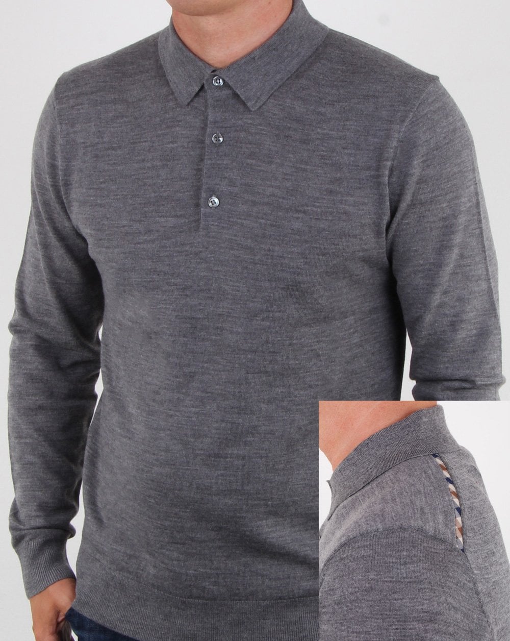 Aquascutum Kennington Langarm-Strickpolo Grau Melange