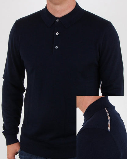 Aquascutum Kennington Langarm-Strickpolo, Marineblau