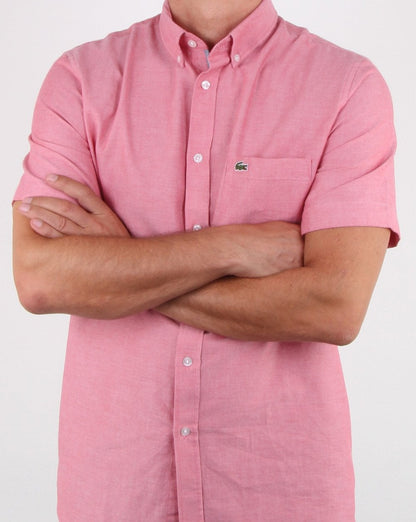 Lacoste – Oxford-Hemd mit kurzen Ärmeln, frisches Pink