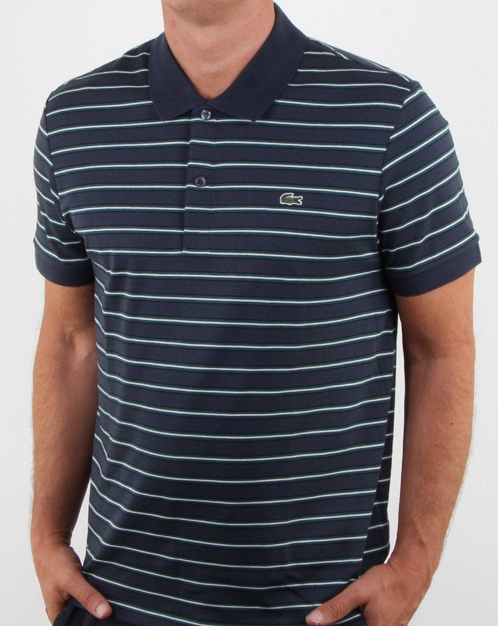 Lacoste Gestreiftes Poloshirt Meridian Marineblau