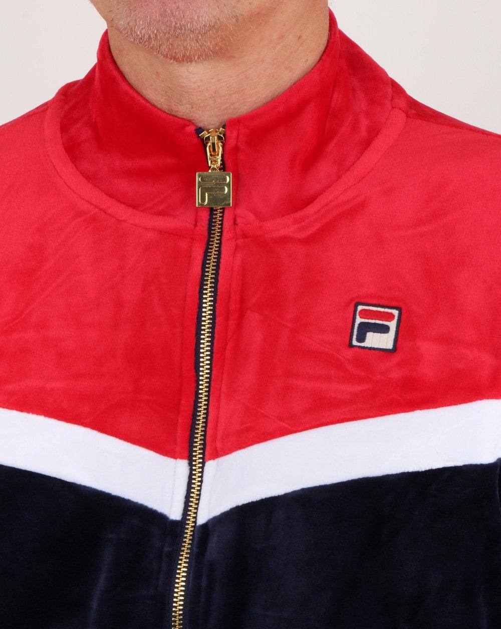 Fila Vintage Harry Velours-Trainingsjacke Marineblau/Rot/Weiß