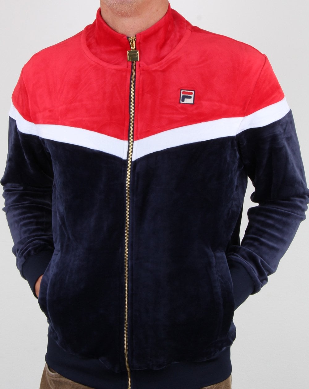 Fila Vintage Harry Velours-Trainingsjacke Marineblau/Rot/Weiß