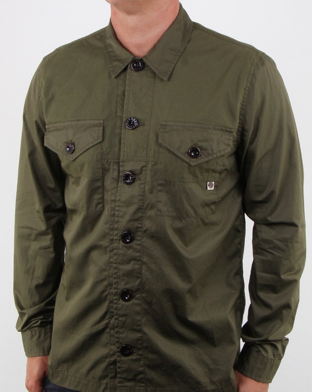 Pretty Green Robinia Long Sleeve Overshirt Khaki