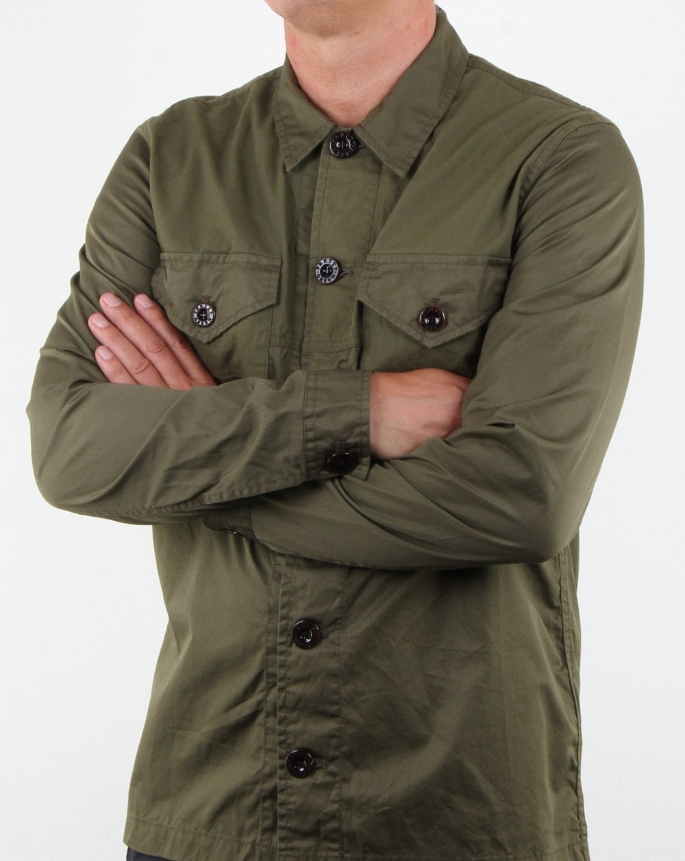 Pretty Green Robinia Long Sleeve Overshirt Khaki