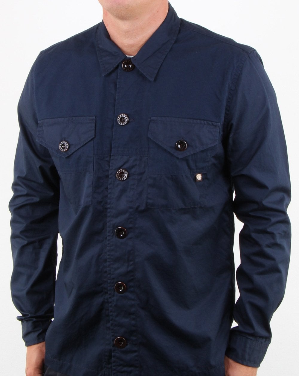 Pretty Green Robinia Langarm-Overshirt, Marineblau