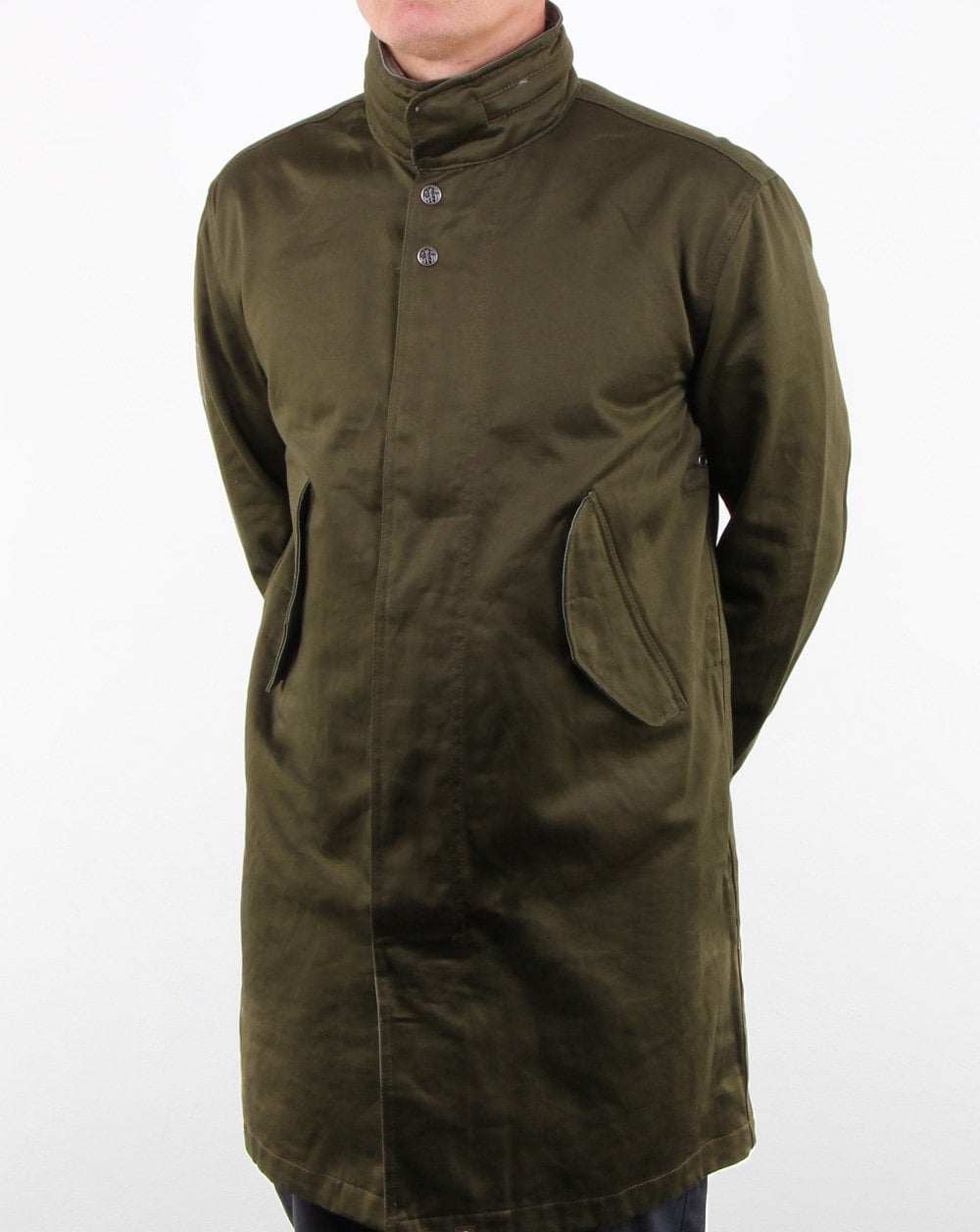 Pretty Green Regenmantel mit Kapuze und Kragen in Khaki
