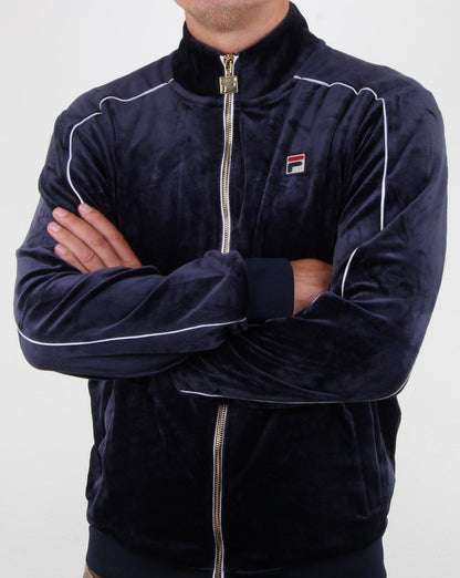 Fila – Vintage-Trainingsoberteil aus Velours mit Paspelierung in Marineblau