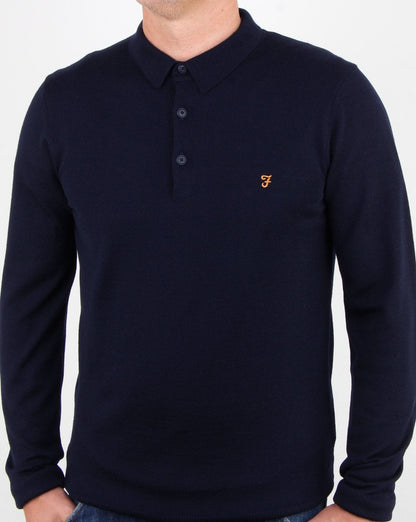Farah – Maidwell – Strick-Poloshirt in Marineblau