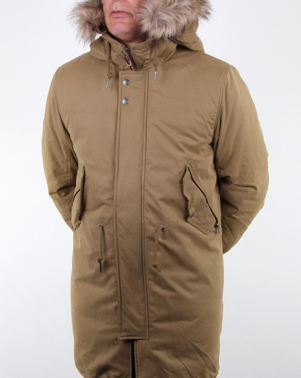 Pretty Green – Parka mit Kapuze in Khaki
