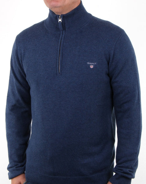 Gant Contrast Half Zip Knit Blue