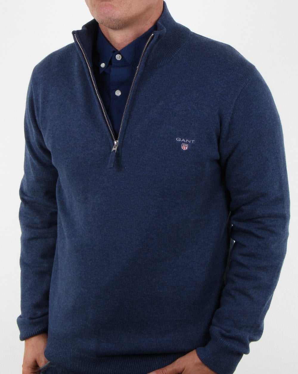 Gant Contrast Half Zip Strick Blau