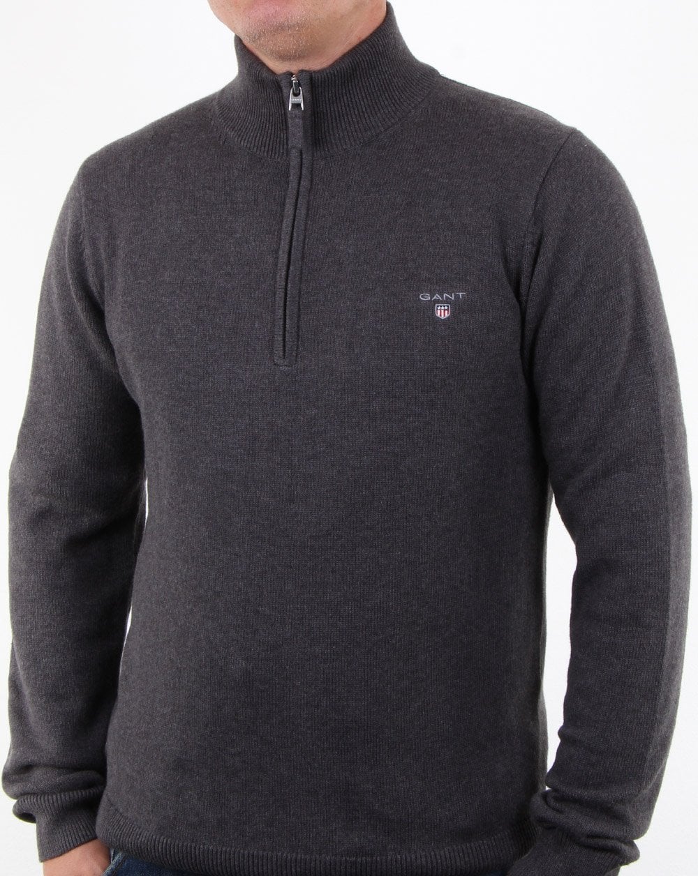 Gant Contrast Half Zip Jumper Antracit Melange