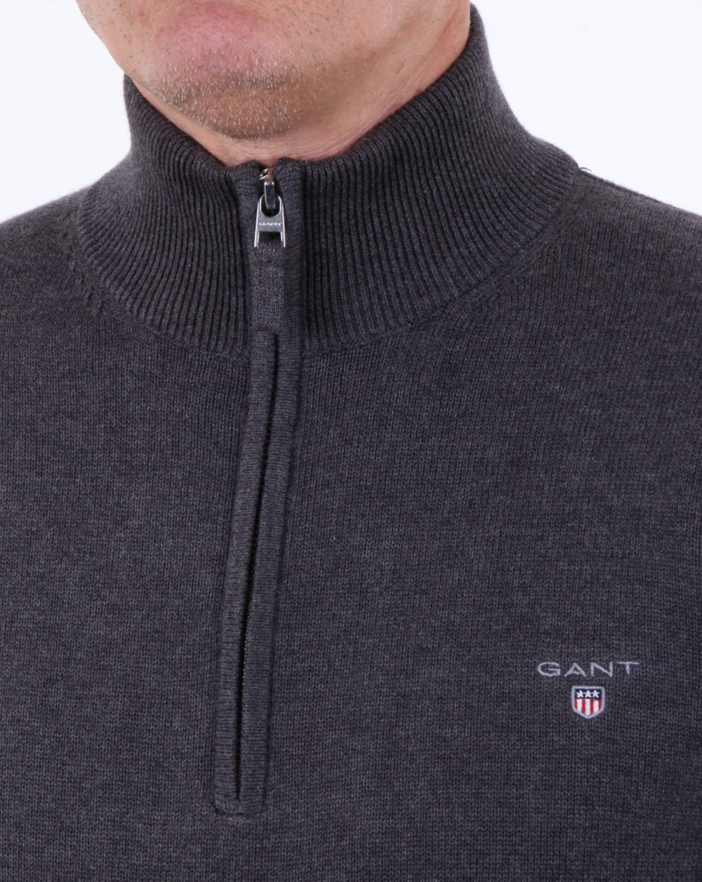 Gant – Pullover mit kontrastierendem Halbreißverschluss, Anthrazitmeliert