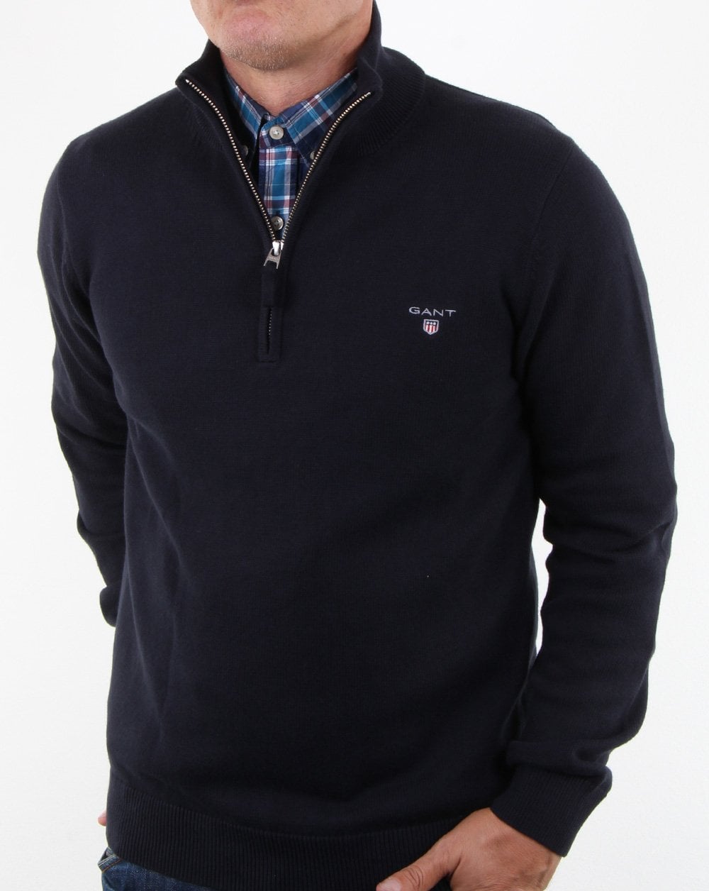 Gant Contrast Zip Knit jumper Navy