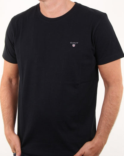Gant Solides T-Shirt mit Rundhalsausschnitt, Schwarz
