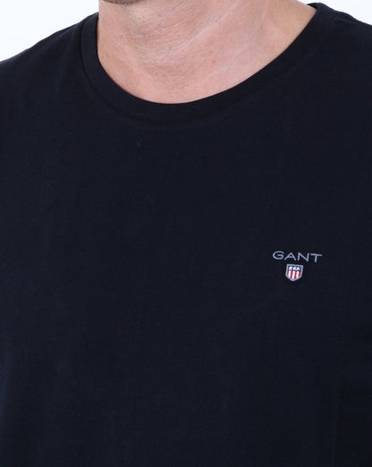 Gant Solides T-Shirt mit Rundhalsausschnitt, Schwarz