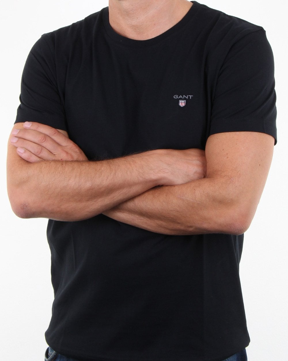 Gant Solides T-Shirt mit Rundhalsausschnitt, Schwarz