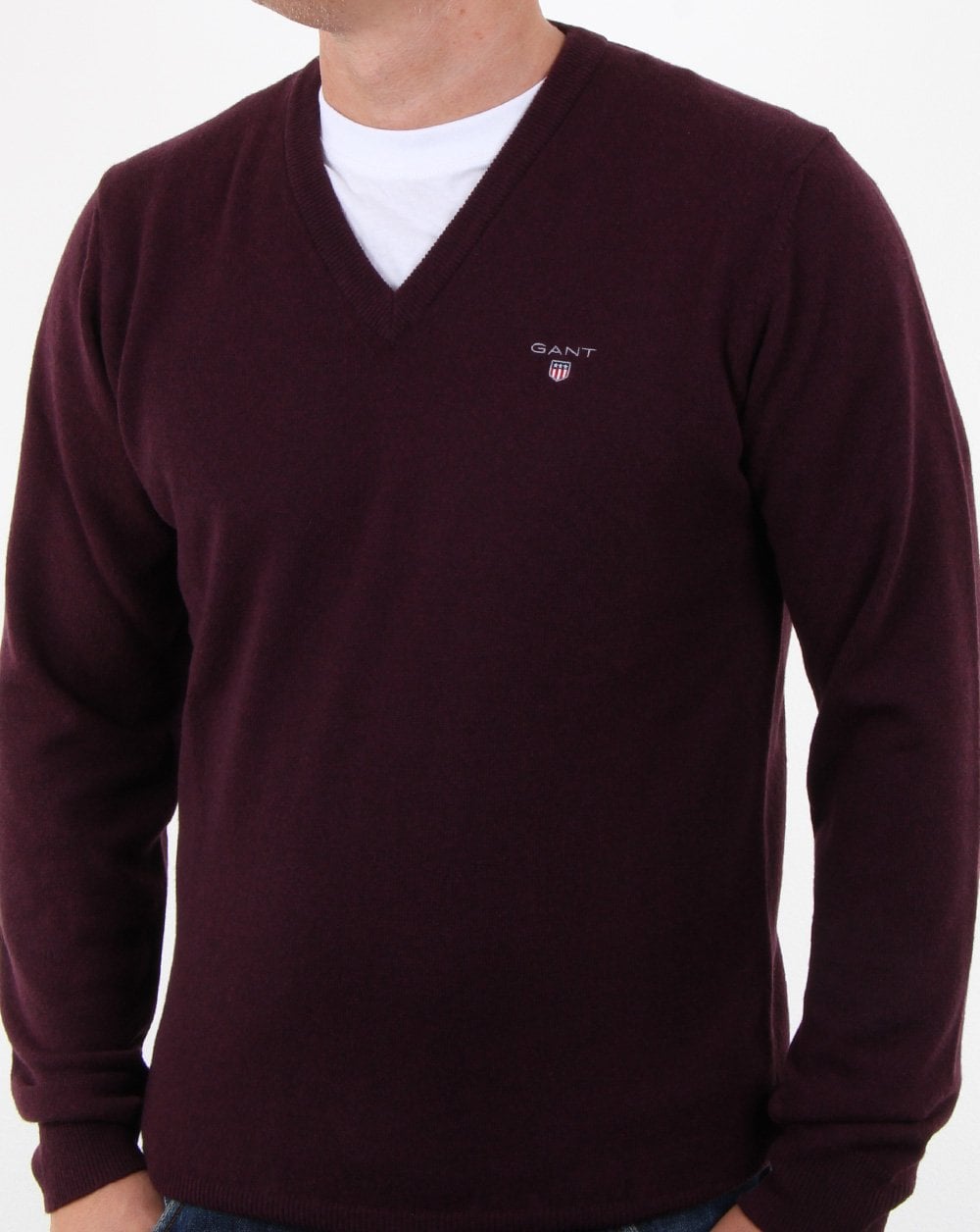 Gant Super Fine Lambswool Pullover mit V-Ausschnitt, Dunkelburgunderrot