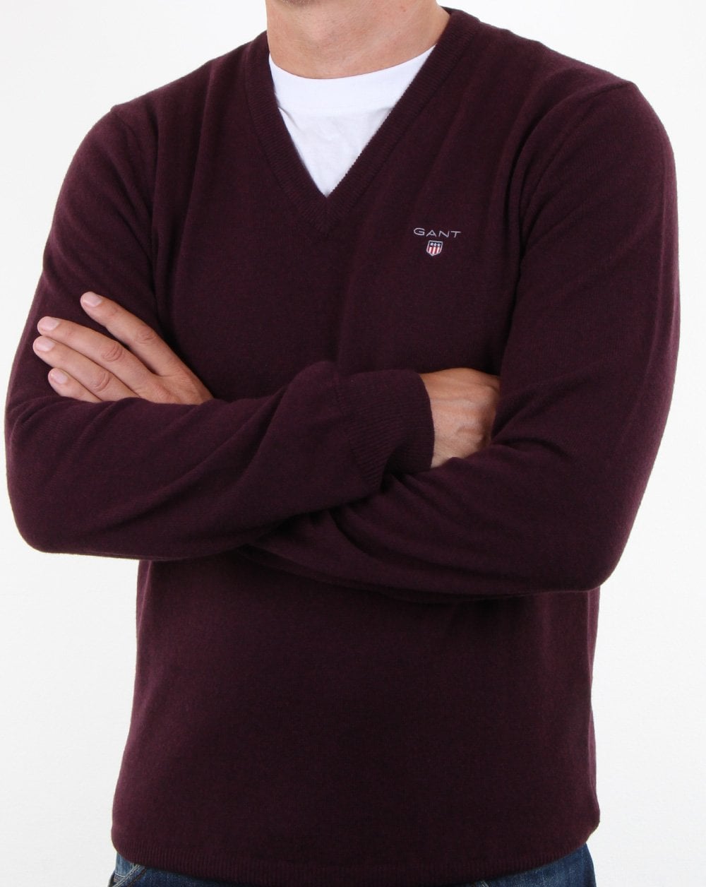 Gant Super Fine Lambswool V-neck Jumper Dark Burgundy