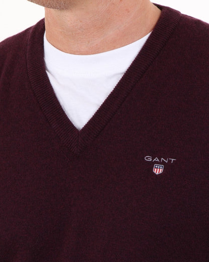 Gant Super Fine Lambswool Pullover mit V-Ausschnitt, Dunkelburgunderrot