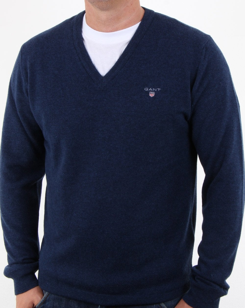 Gant Super Fine Lambswool V-neck Dark Cobalt Blue