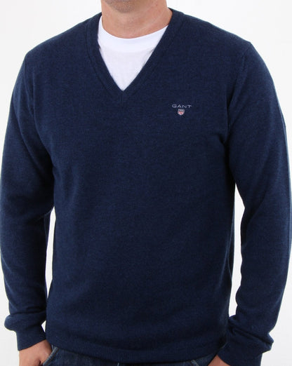Gant Super Fine Lambswool V-Ausschnitt Dunkelkobaltblau
