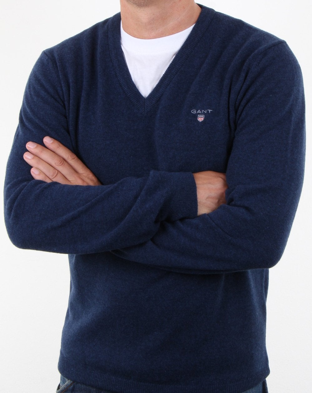 Gant Super Fine Lambswool V-Ausschnitt Dunkelkobaltblau