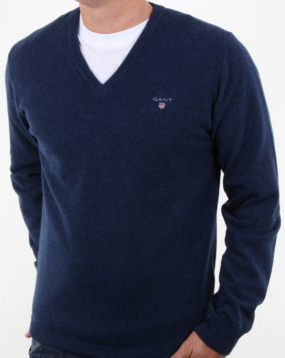 Gant Super Fine Lambswool V-Ausschnitt Dunkelkobaltblau