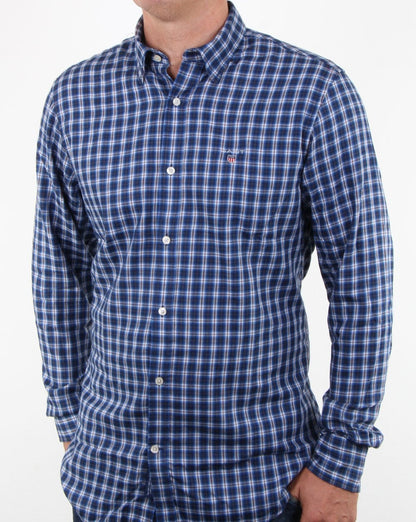 Gant – Kariertes Button-Down-Hemd aus Twill in Indigoblau