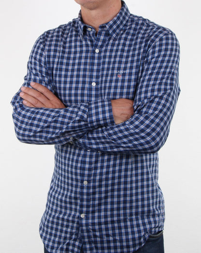 Gant – Kariertes Button-Down-Hemd aus Twill in Indigoblau