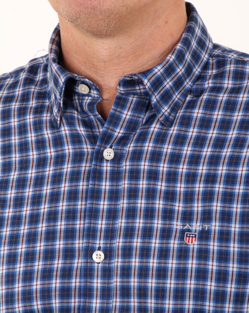 Gant – Kariertes Button-Down-Hemd aus Twill in Indigoblau