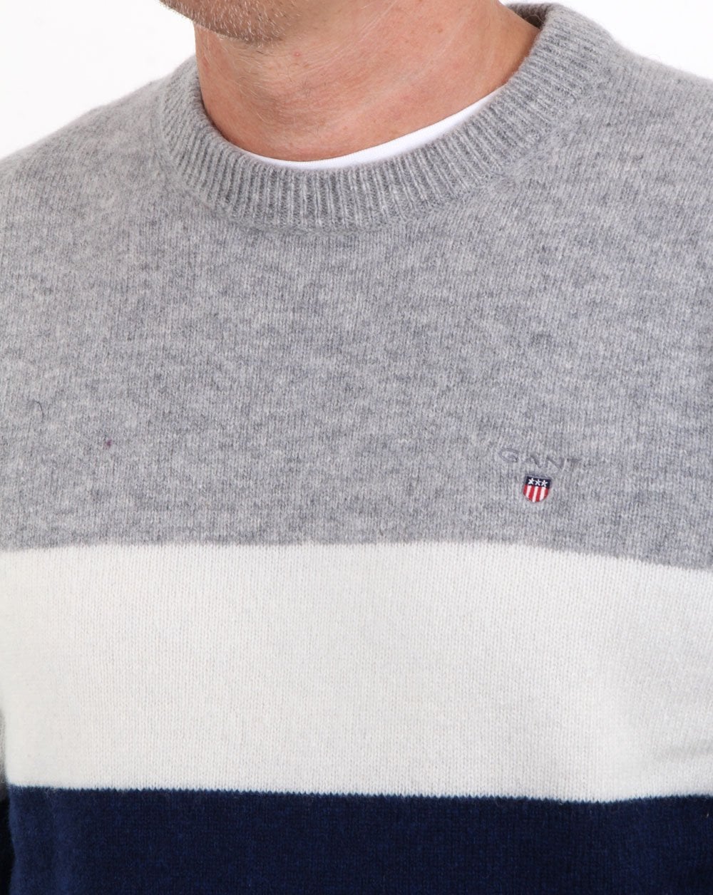 Gant Colourblock Stripe Crew Jumper Evening Blue