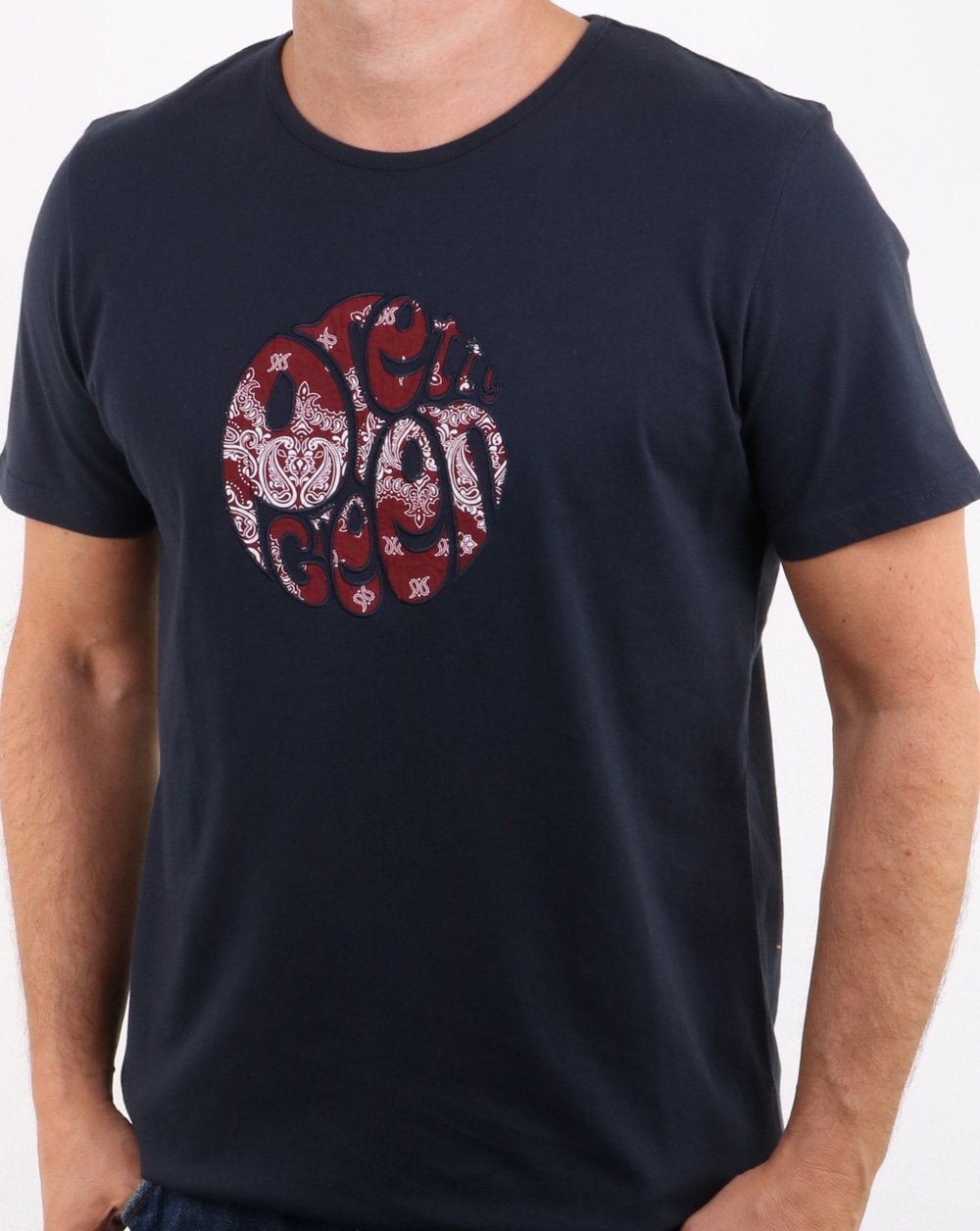 Pretty Green – Winston – T-Shirt mit rotem Logo und Applikation, Marineblau