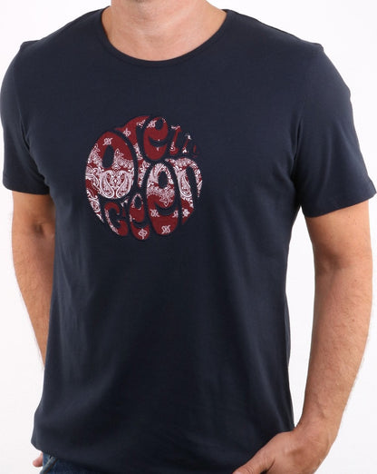 Pretty Green – Winston – T-Shirt mit rotem Logo und Applikation, Marineblau